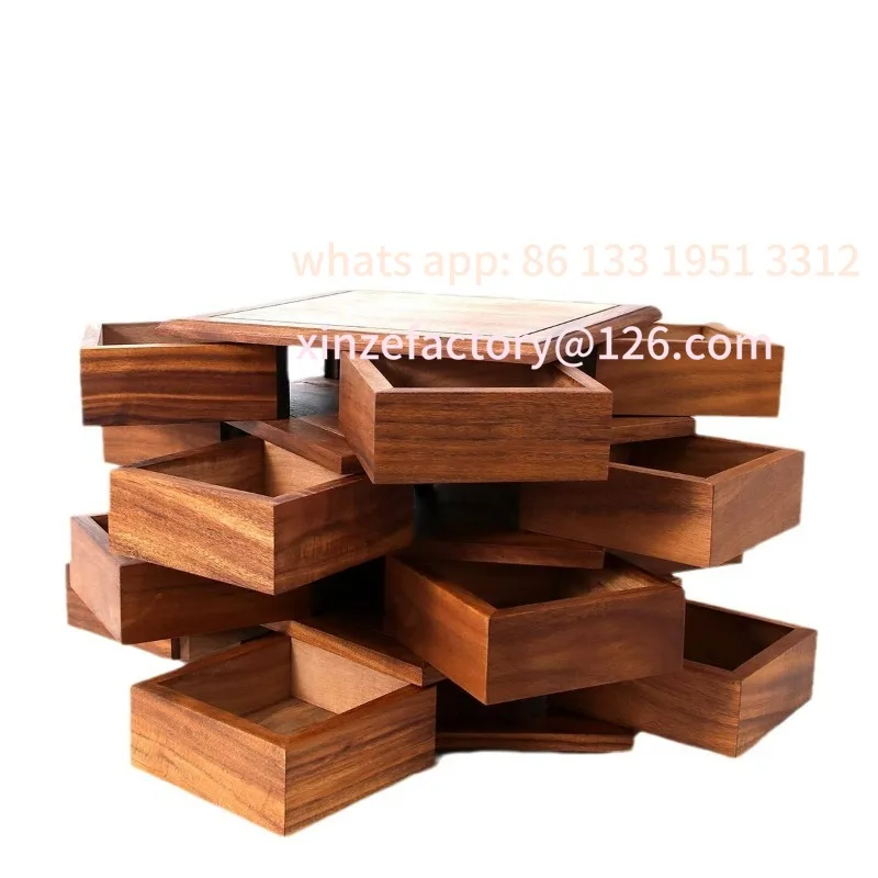 

South American walnut Luban rotating mechanism box storage tea set jewelry bracelet Wenwan walnut storage Wenwan bracelet