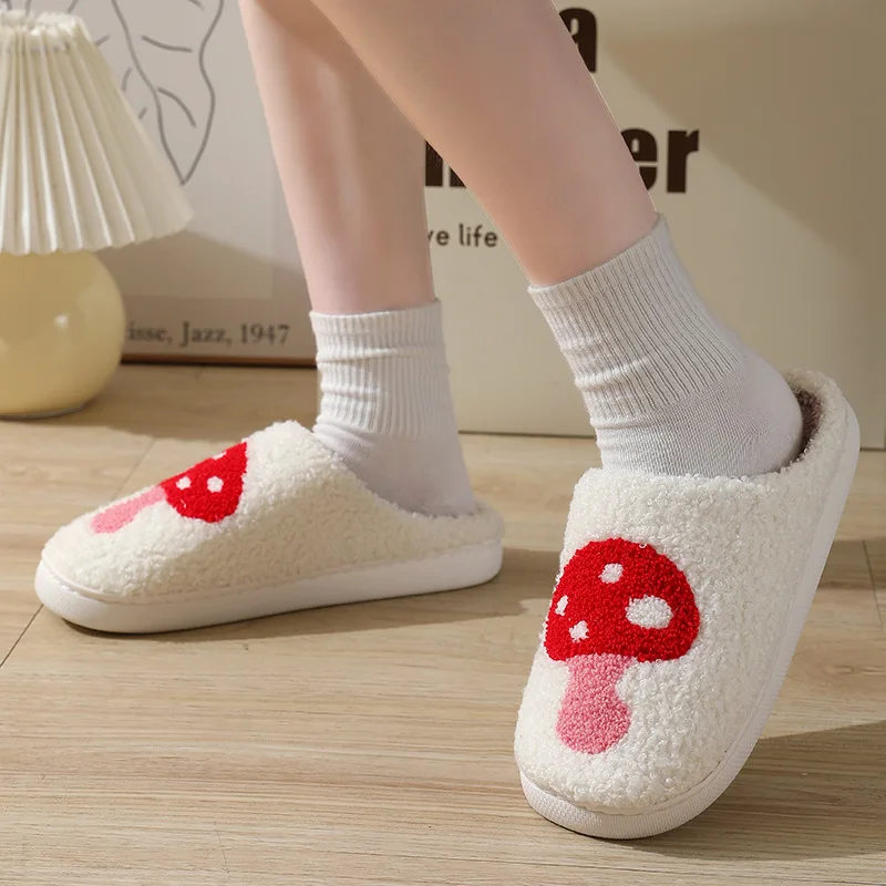 Slippers for Girl Women Sewant Mushrooms Flat Warm Winter Fall Couple Non-Slip Wear-resistant Thick Bedroom Home Ladies Shoes