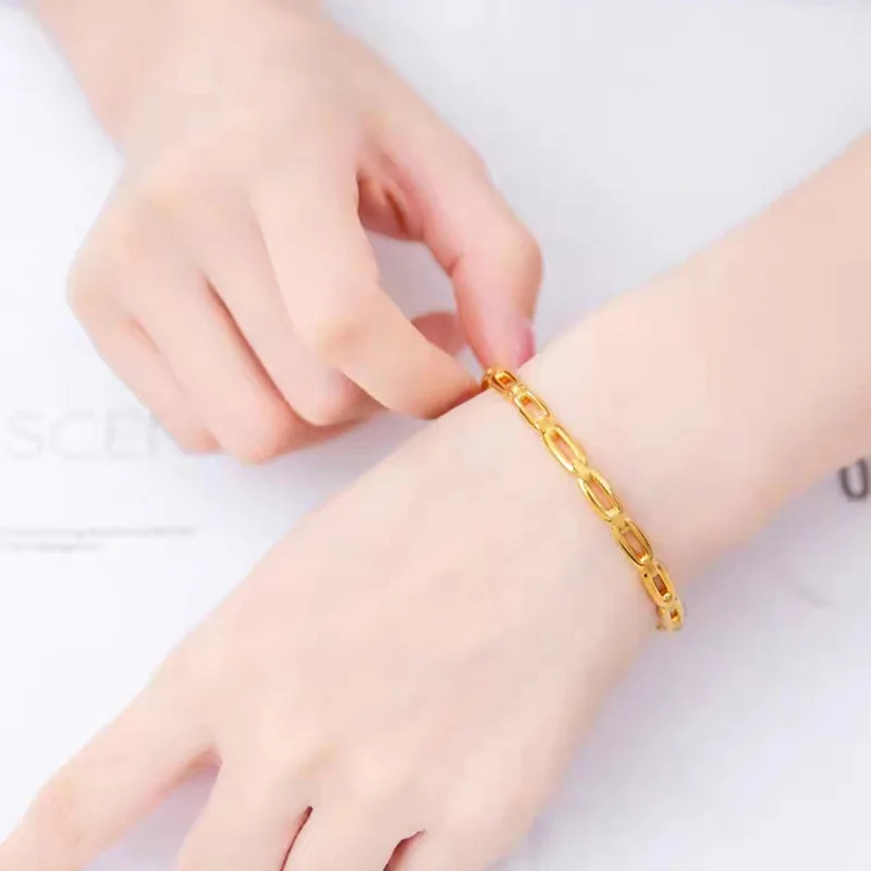 

AU999 24K Gold Interlocking Bracelet | Gradient enamel - painted rings, clasp design, lively & noble for daily wear