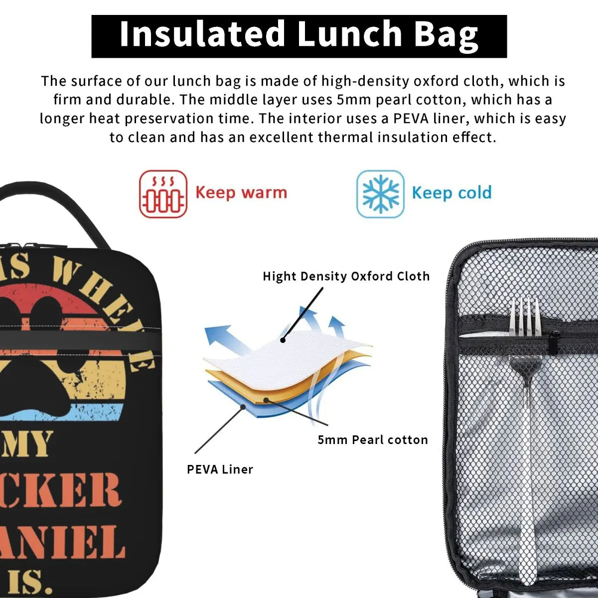 COCKER SPANIEL Dogs Funny Quote For Dog Owner Insulated Lunch Bag for Women Kids Portable Food Boxes Thermal Lunch Box Tote