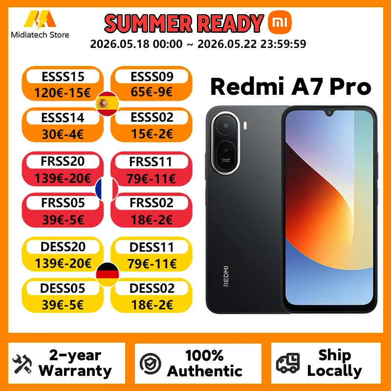 Version Globale du Smartphone Xiaomi Redmi A7 Pro, Batterie 6000mAh, Écran 6.9" 120Hz, Appareil Photo 13MP, Xiaomi HyperOS, Téléphone Portable Xiaomi