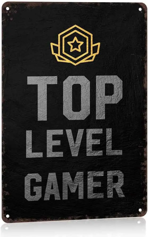 Top Level Gamer Metal Sign,   Aluminum Wall Decor, Vintage Game Poster Art Print for Gaming Room Man Cave Decoration, Waterproof