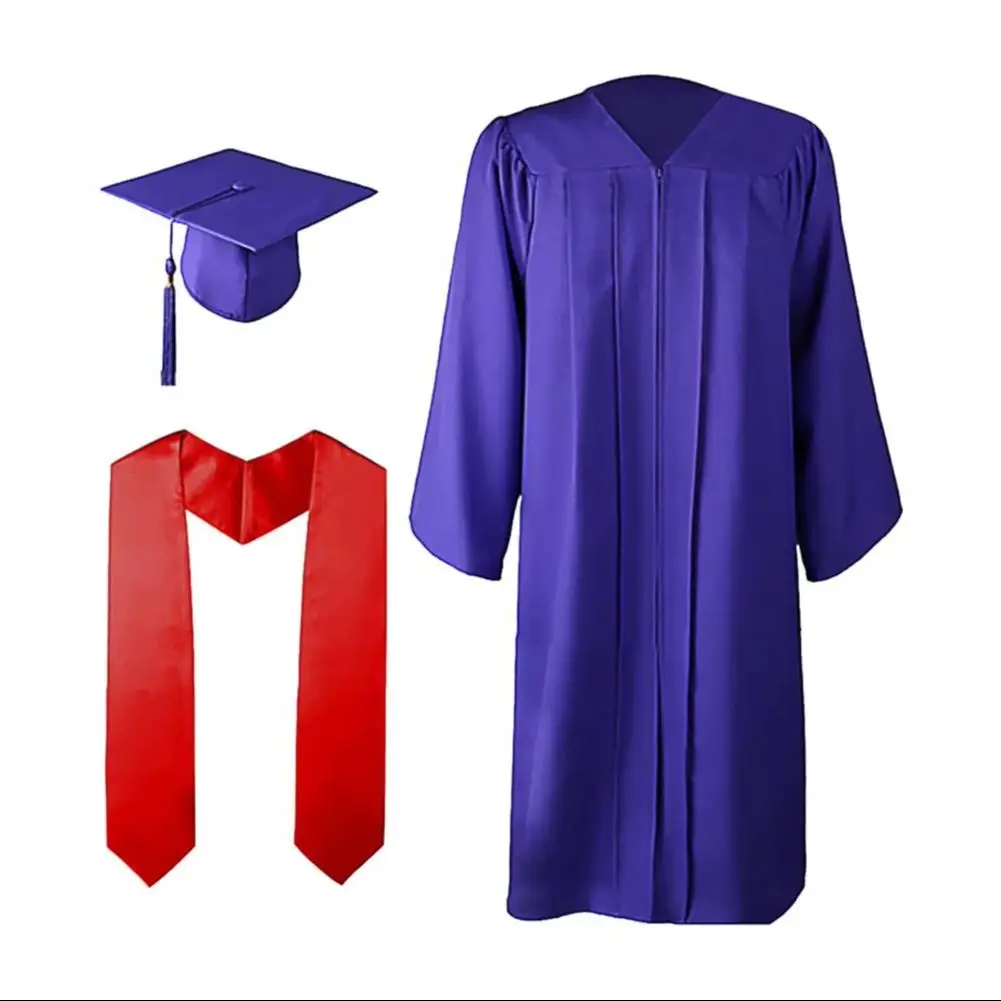 

2025 3Pcs Adult Graduation Gown Hat Set School Uniform Cosplay Bachelor Costume Set Academic Gown Fringed Academic Hat Cape Set