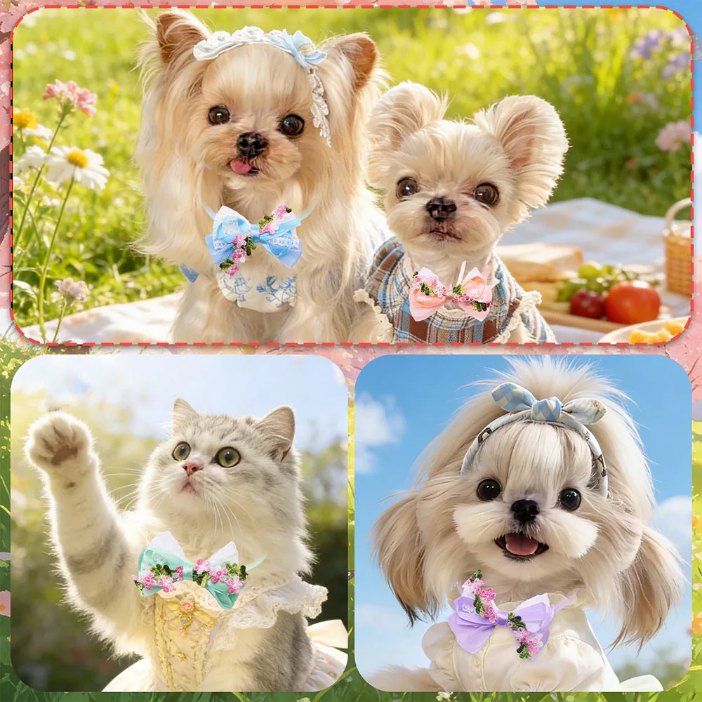 5/10pcs Adjustable Dog Bowties Lace Flower Accessories Puppy Cat Necklaces Sweet Puppy Ties For Dogs Small Pet Grooming Products