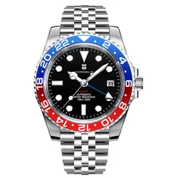 36MM Sterile Dial Men's Watch nh34 GMT Automatic Mechanical Sapphire 100M Waterproof Luminous Corgeut relogio masculino