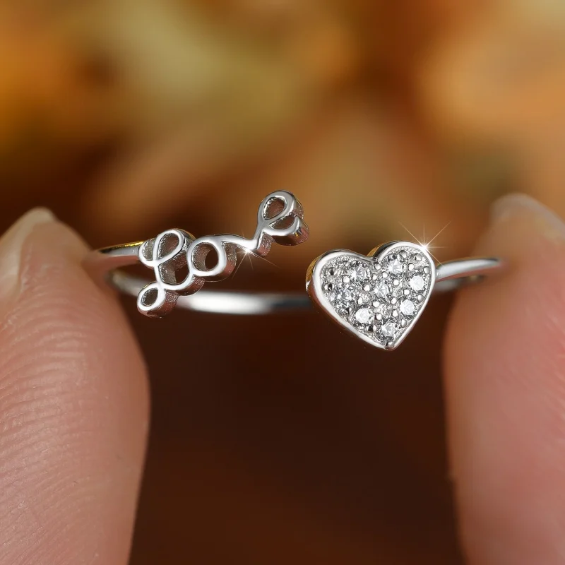 2026 New Non Fading High-end Personalized Heart Set Diamond Open Ring, Trendy Hollow Out Simple Jewelry Jewelry Accessories