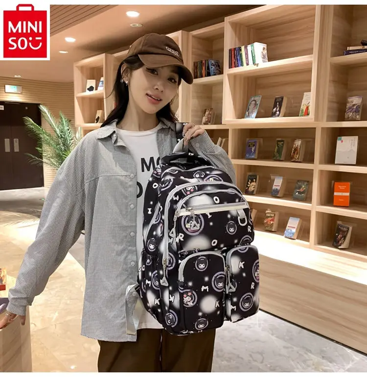 MINISO Sanrio Kuromi mochila de dibujos animados para pareja, gran capacidad, versátil, transpirable, cómoda, moda para estudiantes