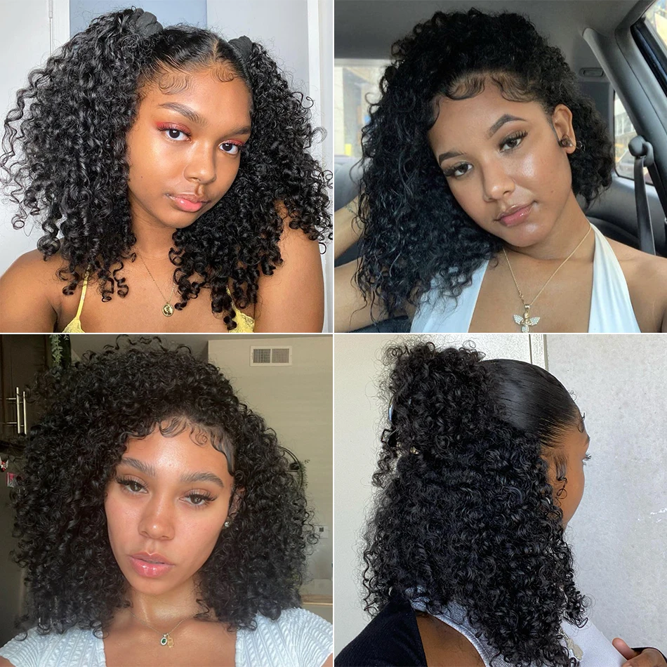 Perucas brasileiras de cabelo humano de onda profunda para mulheres negras, parte pré-arrancada, Bob curto encaracolado, frontal de renda 13x6 HD,