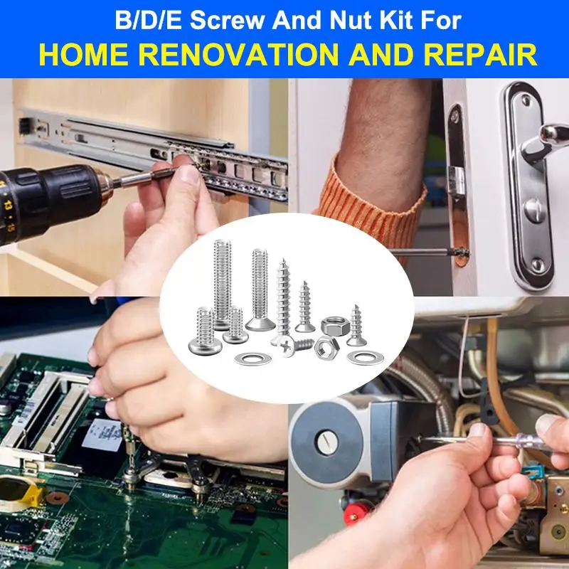 Iron Material Multi-Purpose Cross Round Head Hexagon Thread Nail Screw Fastener Nut Bolt Assortment Kit Set With Plastic Box