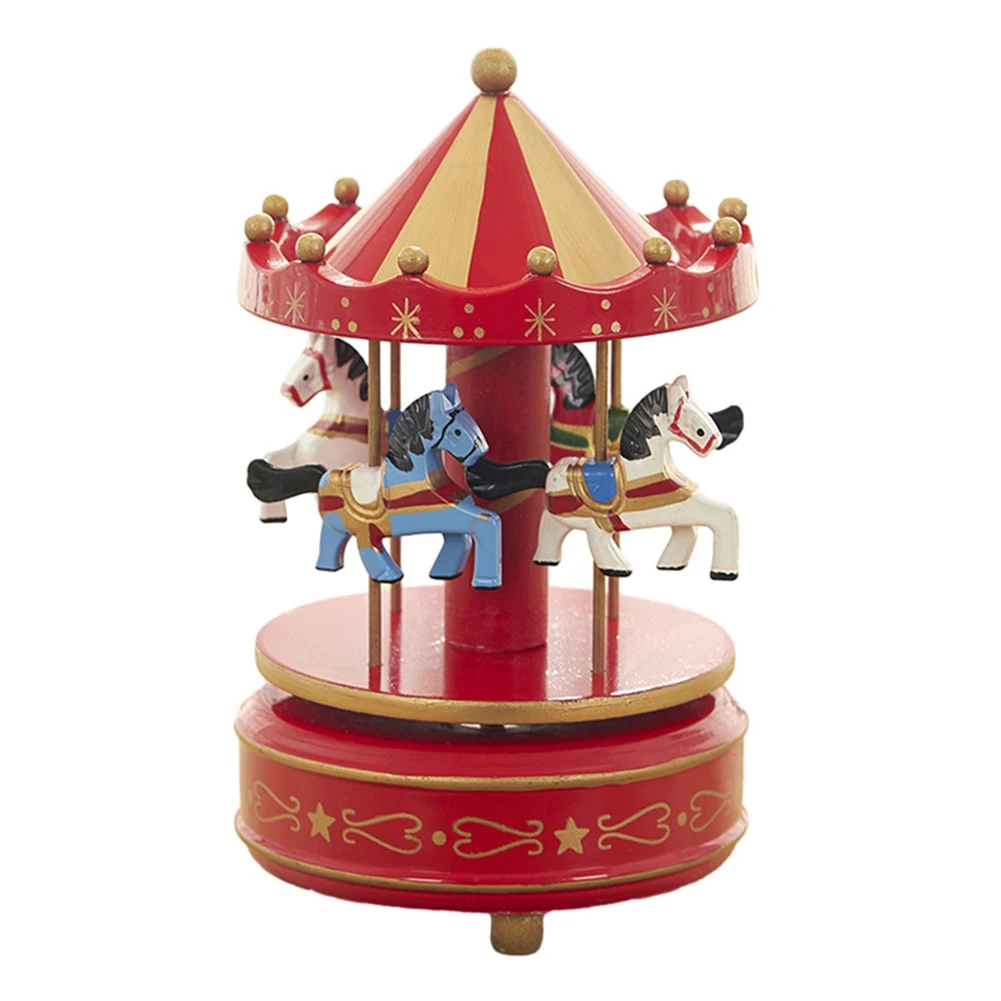 Handicraft Music Box Rotate Rotation Blue Features Vintage Pink Wooden Merry Go Round Horse Christmas Birthday S Rotate Rotation