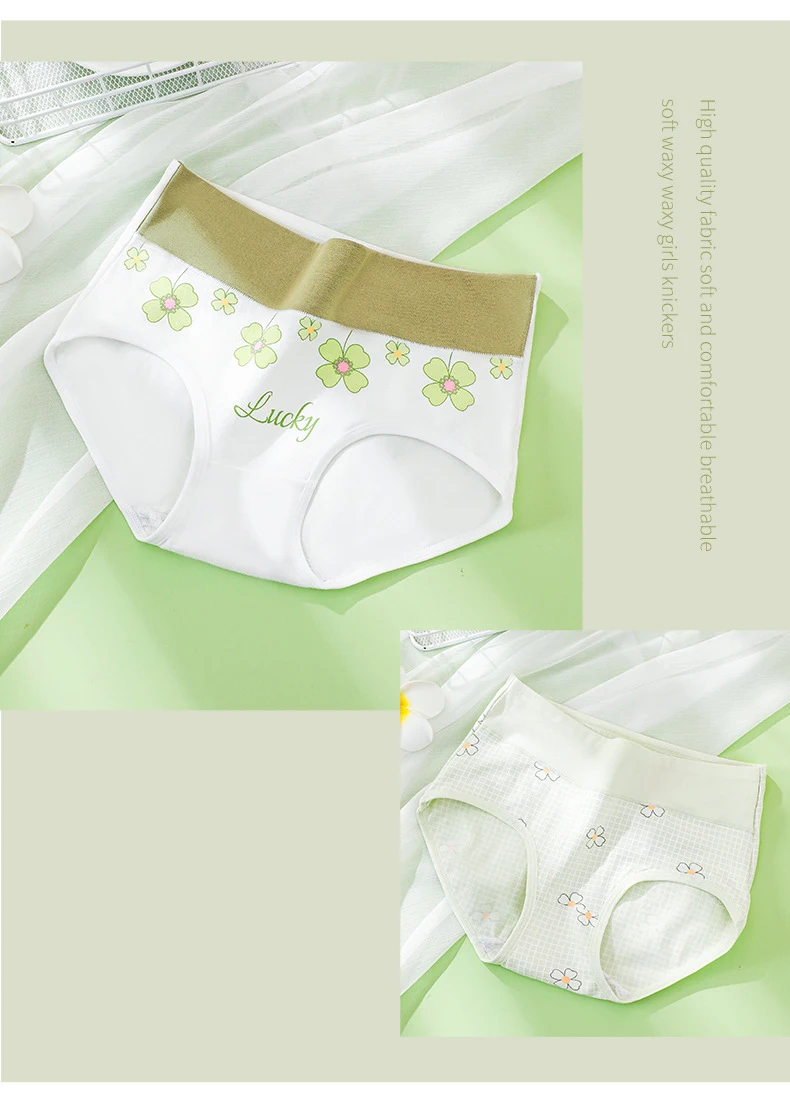 4Pcs/Set High Waist Underwear Cotton Women Panties Fashion Print Ladies Briefs Plus Size Sexy Panty Breathable Female Lingerie