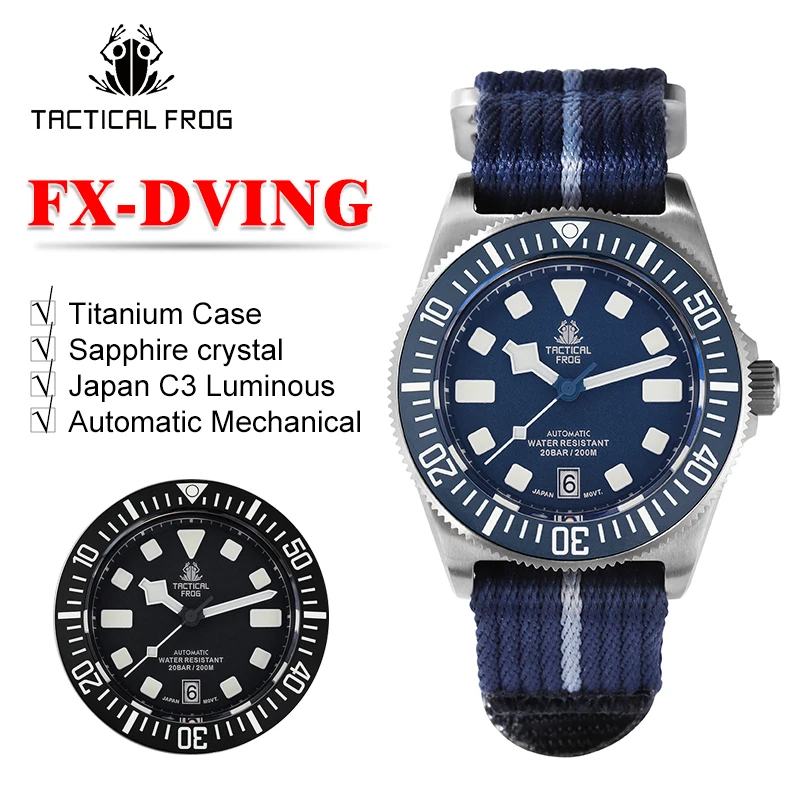 Tactical Frog Titanium Dive Watch Men 42mm NH35 Automatic Mechanical Movement Sapphire Glass 200M Waterproof BGW-9 Luminous