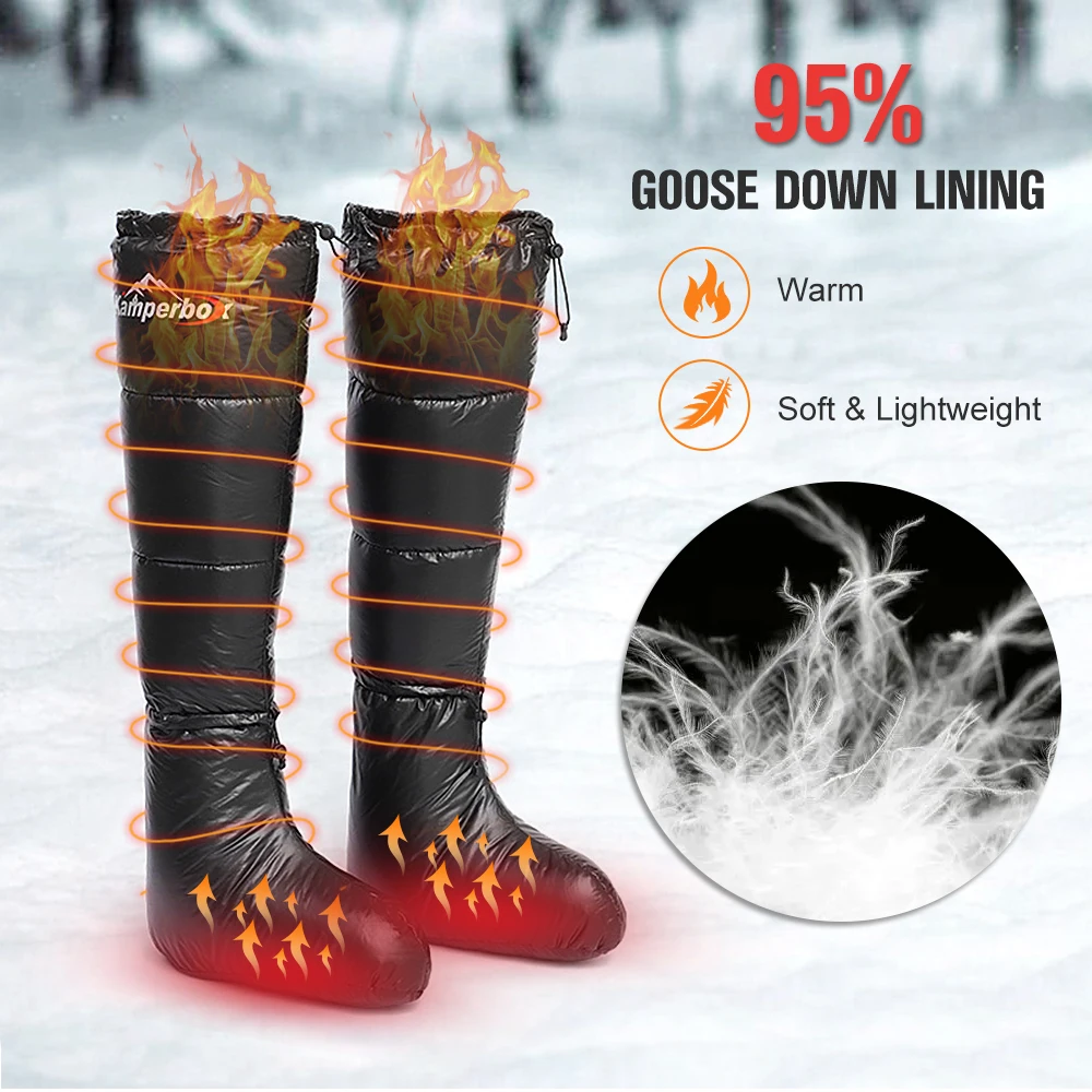 Winter Camping Down Socks Down Booties Sleeping Bag Socks Down Boots Windproof Sleeping Slippers Warm Soft Windproof Long Boots