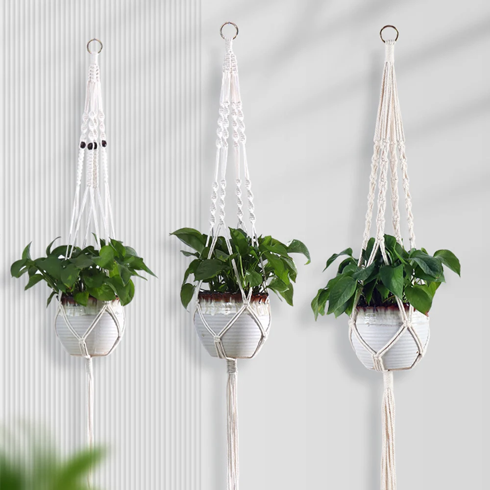 1Pcs Macrame Plant Hanging Basket Cotton Rope Hanger Flower Pot Handmade Macrame Pot Pocket Wall Boho Courtyard Home Decor