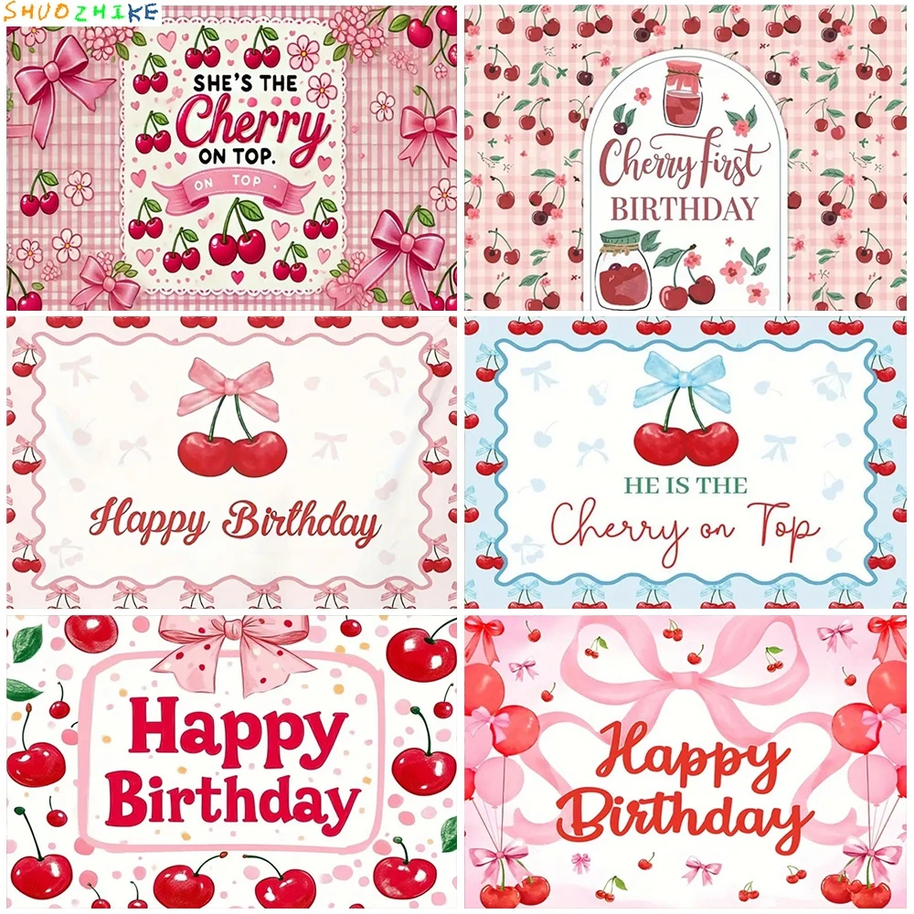 

Newborn 1st Birthday Baby Photography Backdrop Baby Shower Party Banner Decor Cherry Photo Studio Background SD-05