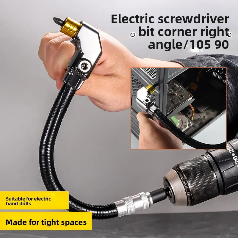 Right Angle Drill Attachment, 90/105 Degree Magnetic Screwdriver Bit Adapter with Extension Shaft, Power Drill Accessory for