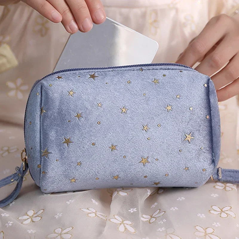 Women Star Decoration Cosmetic Bag Soft Velvet Make Up Storage Bag Travel Makeup Toiletry Package Bag Organizer Pouch Case