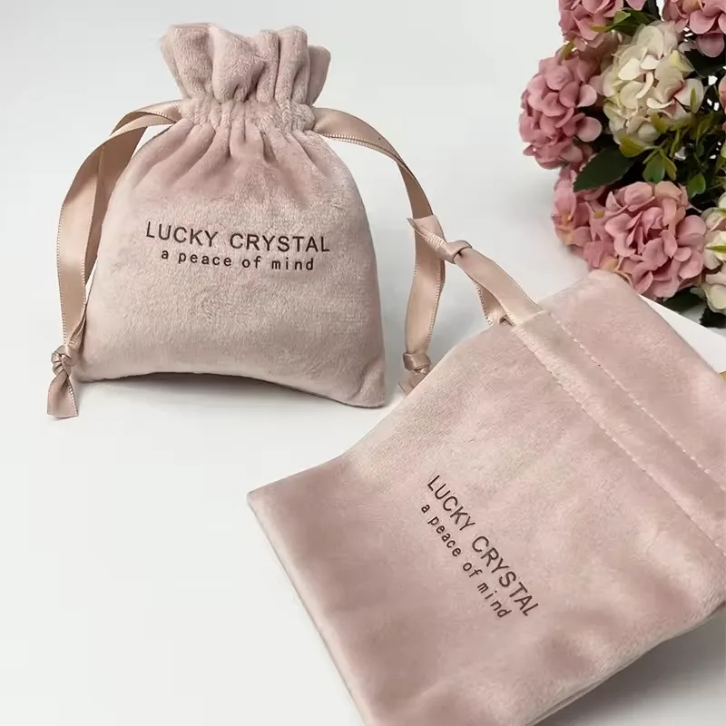 Custom logo printing drawstring pouch small custom jewelry gift velvet bag  Jewelry Ring Packaging Bags Wedding Party Favors Bag