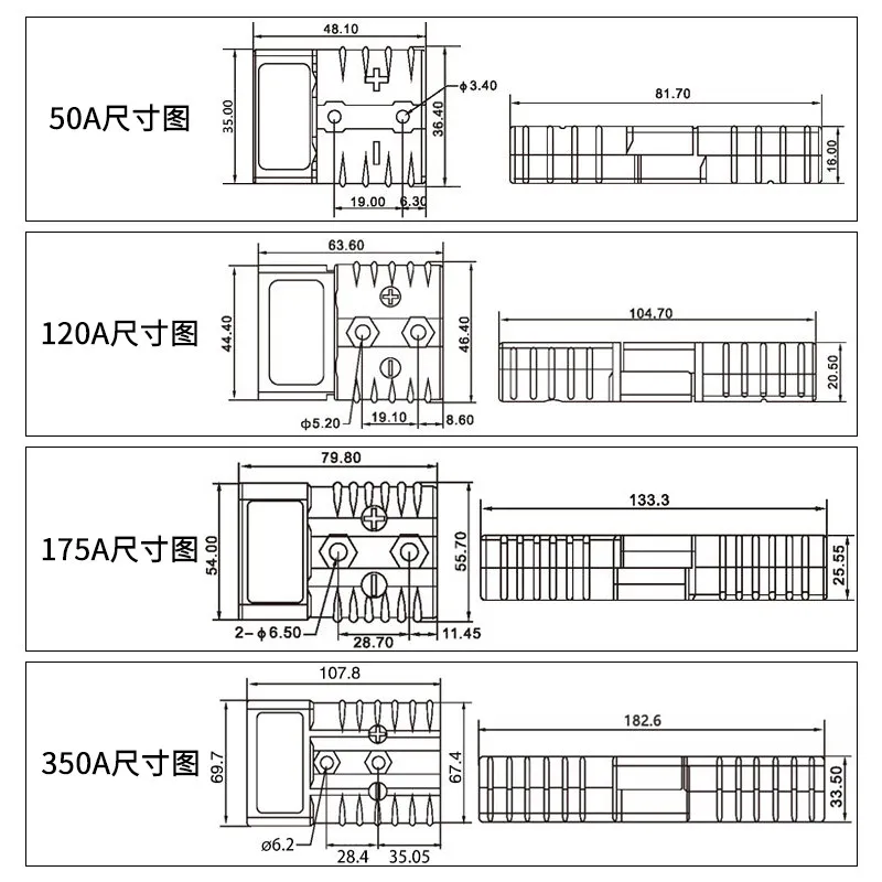 Anderson 50A 120A 175A 350A 600V Battery Power Connector Plug Kit with Cable for Forklift Charging