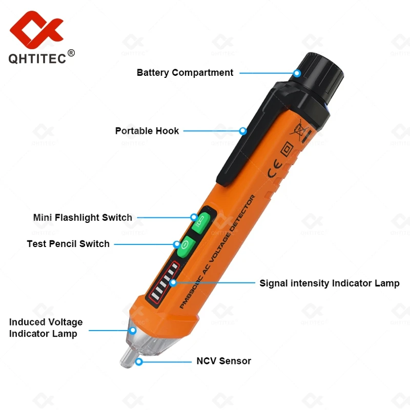 Imagem -05 - Qhtitec-detector de Tensão ac sem Contato Medidor Tester Estilo Pen 12v1000v Pm8908c