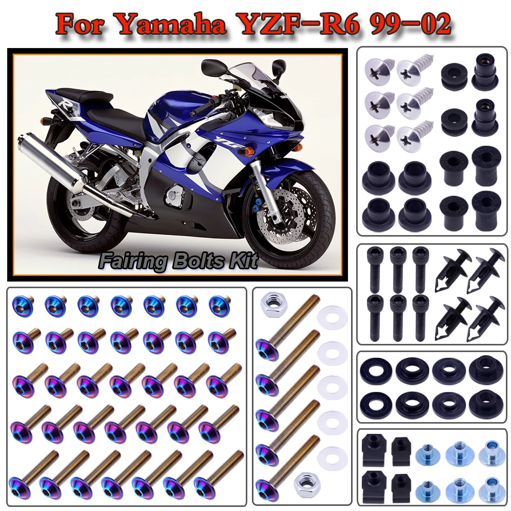 For Yamaha YZF R6 1999-2002 2001 2000 Motorcycle Stainless Complete Bodywork Fairing Bolt Kit Screws Clip