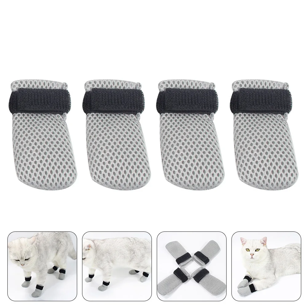 

4Pcs Cat Paw Covers Adjustable Protective Anti Scratch Shoes Breathable Mesh Cat Boots for Bathing and Outdoor Use