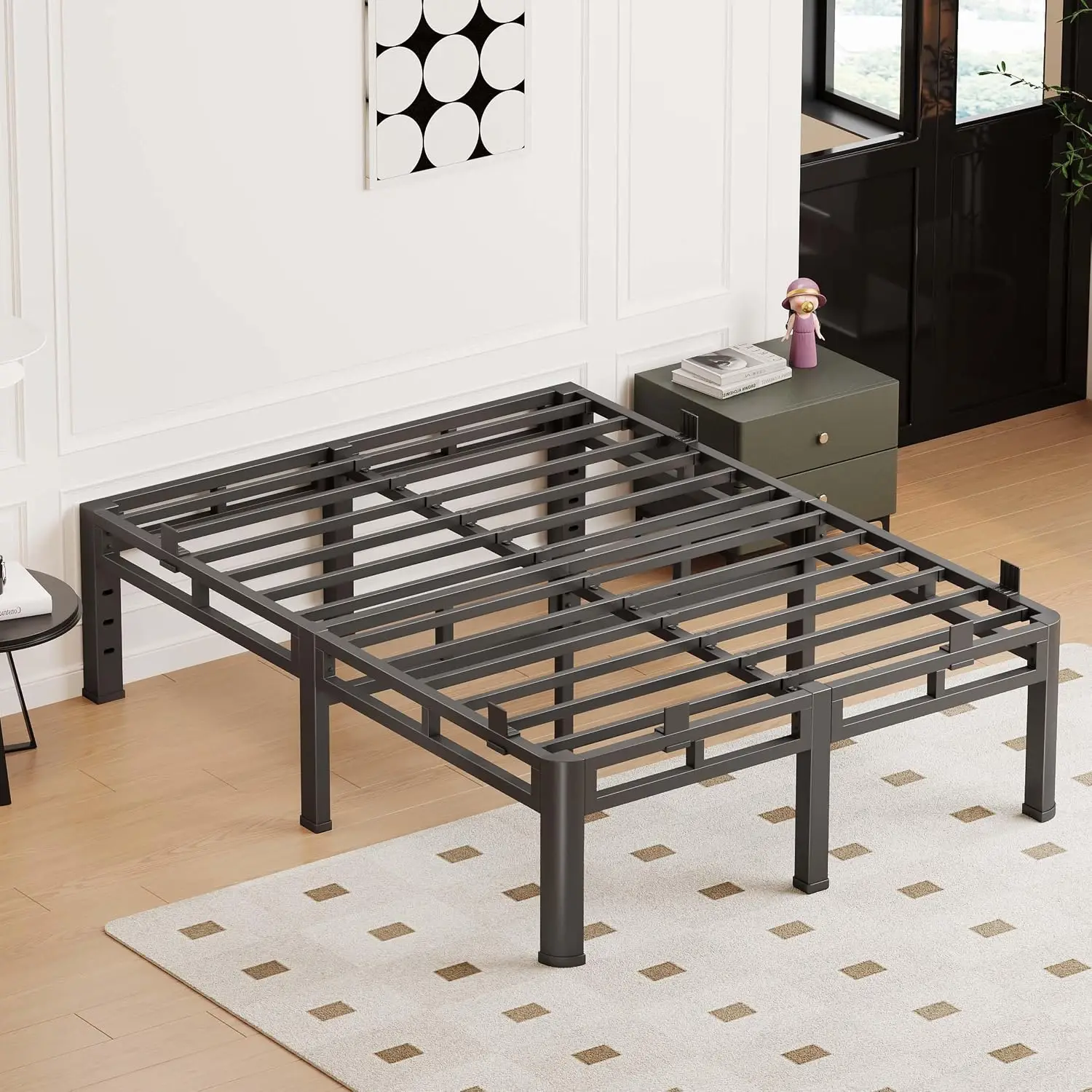 King Size 14 Inch 2-in-1 Double Layer Heavy Duty Metal Platform Bed Frame, Holds Up to 4000 Lbs, Noise Free Base with Round Corner Legs, 6 Anti-Slip Mattress Stoppers, Reserved Headboard Holes, 10 Inc