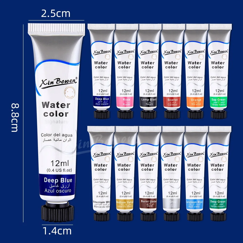 Imagem -06 - Conjunto de Pintura Aquarela para Artista Profissional Cores Vibrantes Tubos para Desenho Suprimentos para Colorir Esboços 12 Cores