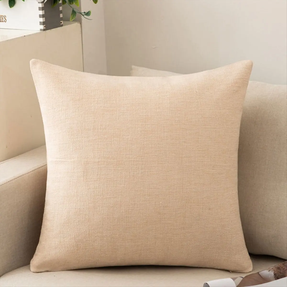N14R Top Beige Couch Pillow Covers 20x20 Inch, Set of 2 Soft Decorative Euro Throw Pillow Covers Farmhouse for Sofa Living Room
