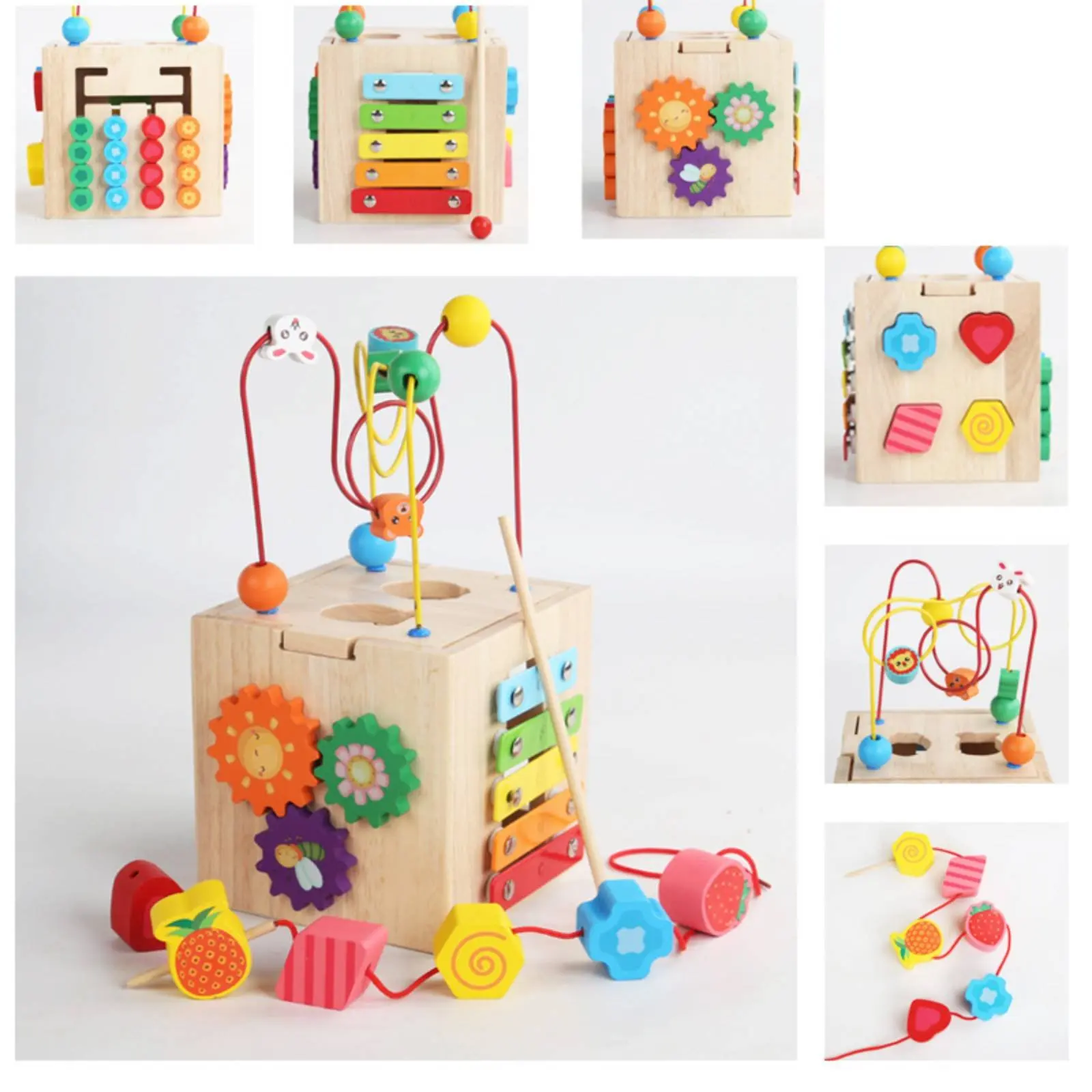 Child-Led Activity Cube Multifunctional Child-Led Busy Box Wooden Activity Cube Fine Movement Skills Children's Toy Solid Wood