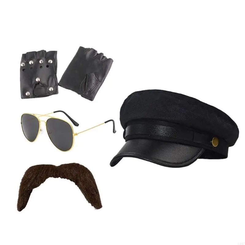 634C Chauffeur Costume Accessories Set Novelty Black Chauffeur Hat Sunglasses for Adults Cosplay Party Night Theme Party