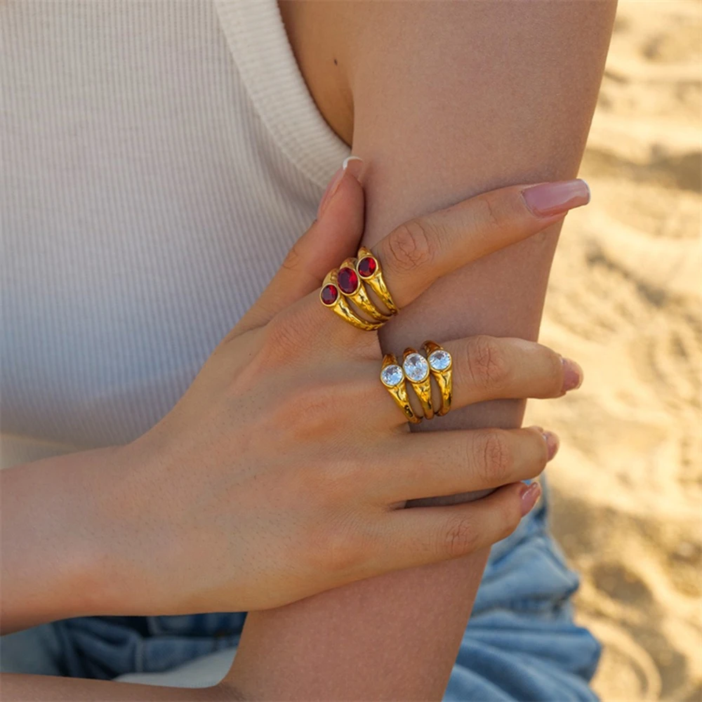 3 stone statement rings stainless steel chunky rings for women tarnish free jewelry waterproof new in jewelry for 2023