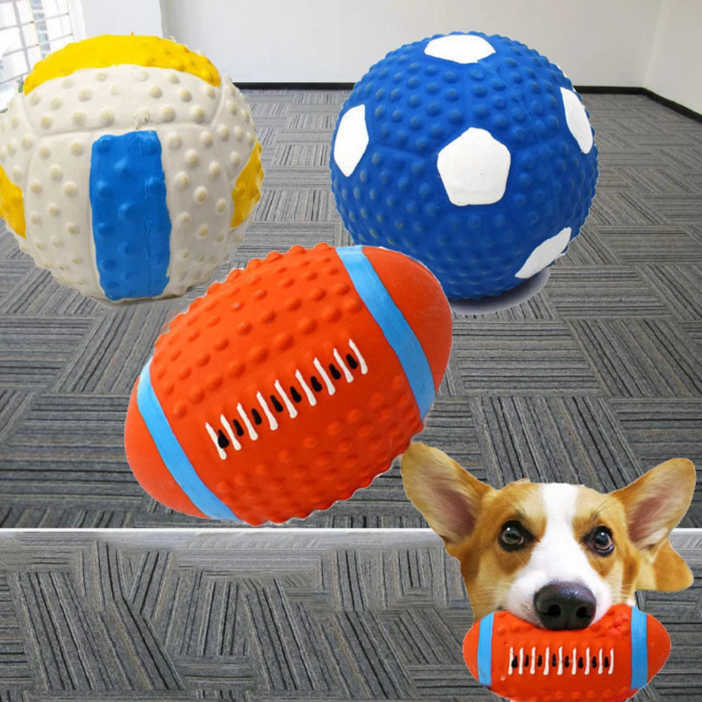 Squeaky Dog Toys Soft Latex Balls Small Medium Large Dogs Interactive Chew Fetch Play Toy Puppy Tooth Cleaning Training Toy Ball