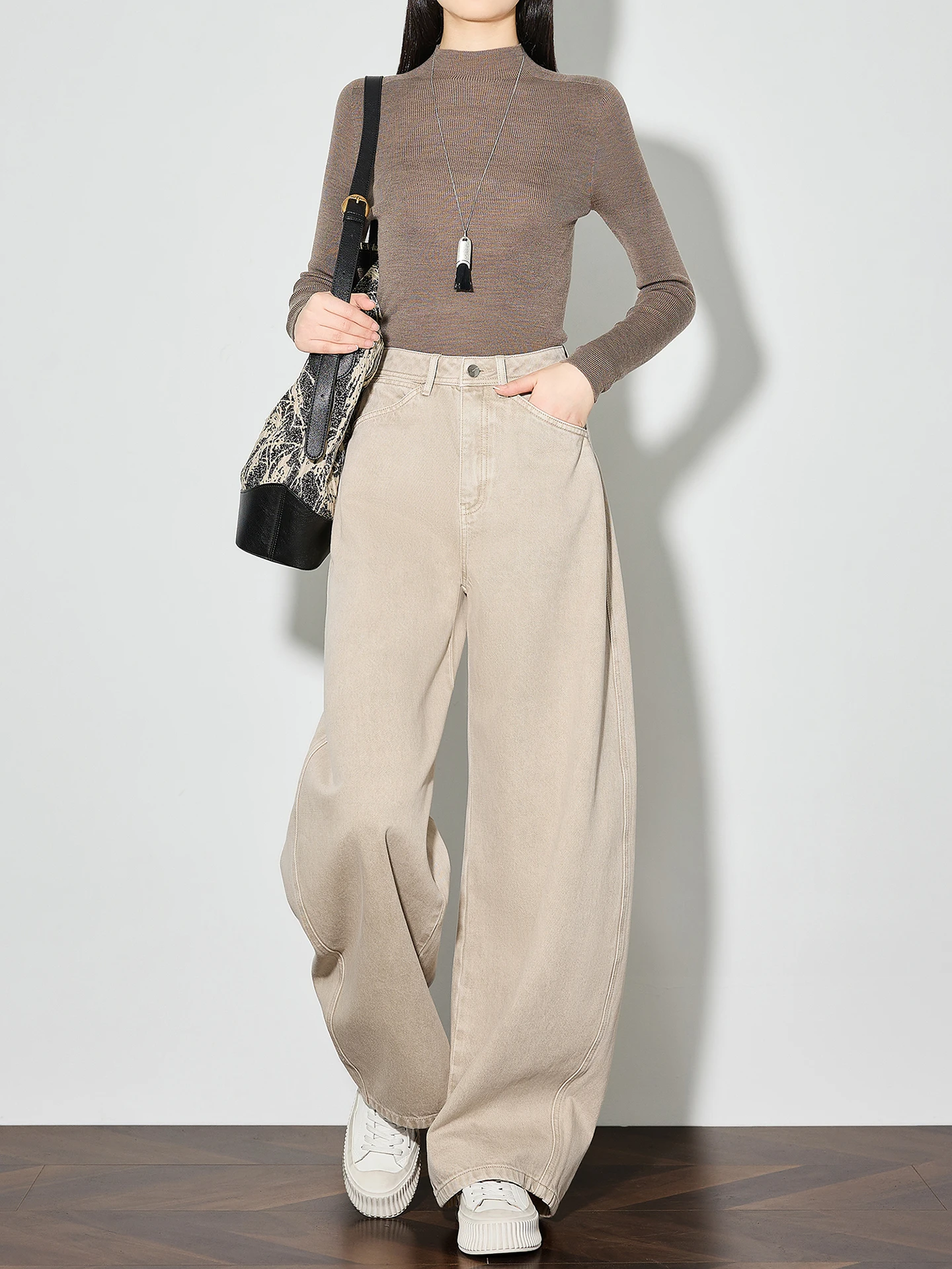 

Джинсы-клеш цвета хаки с высокой талией, повседневные, из смесового хлопка, свободного кроя, для женщин, на все сезоны