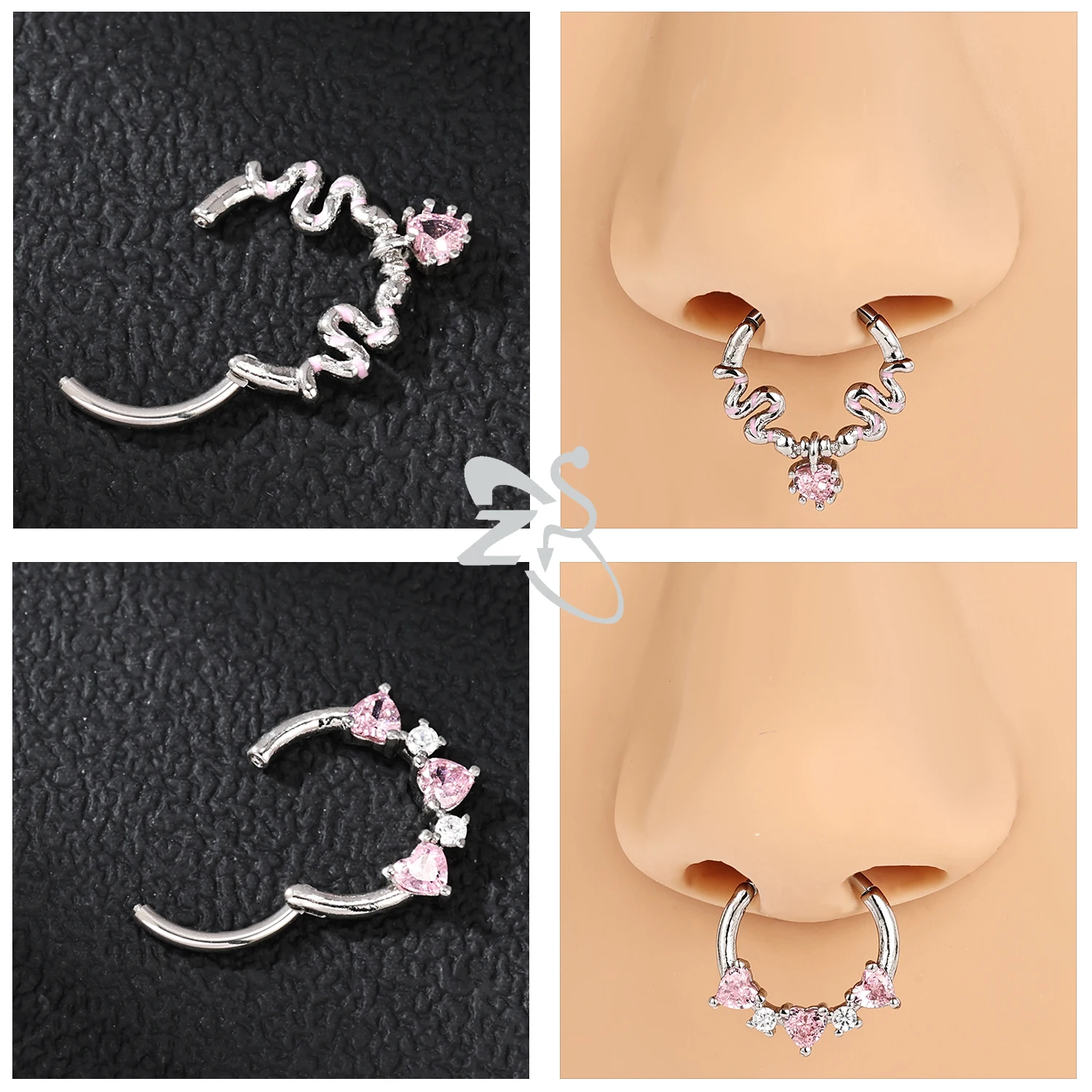 ZS 1PC 16G Heart Shape Nose Ring 316L Stainless Steel Septum Piercing Silver Color Cartilage Earring Tragus Piercing Jewelry