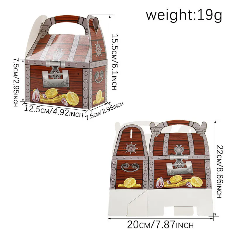Pirate Treasure Chest Treat Box Paper Cardboard,Decoration Party Favor Goodie Candy Box Grab Bag,Fun Treasure Chest Treat Boxes view 3