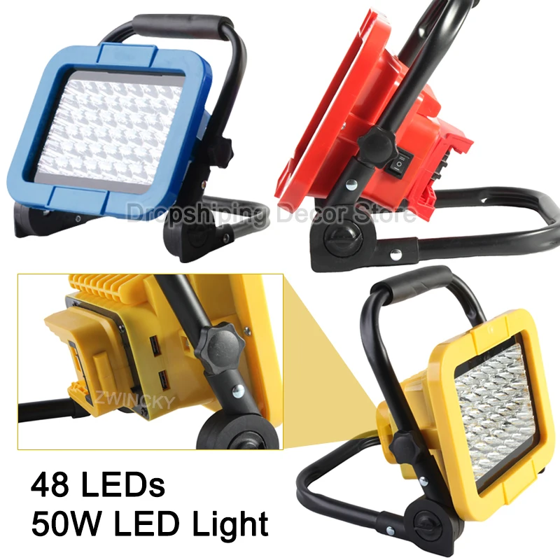 

For Makita/Dewalt/Milwaukee 18V Li-ion Battery 50W LED Light Cordless Flood Light Portable Outdoor Camping Emergency Lighting