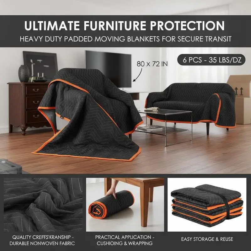 

Transport Quilts 80 x 72 in For Furniture Protection Shipping Storage, Heavy Duty Padded Fabric Cotton Filling Professional G