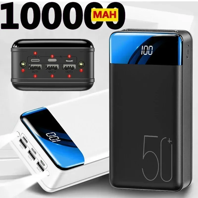 Banco de energía de carga rápida para móvil, Cargador universal de gran capacidad, 100000mah /98000mah, 5,2 V, 1A, novedad