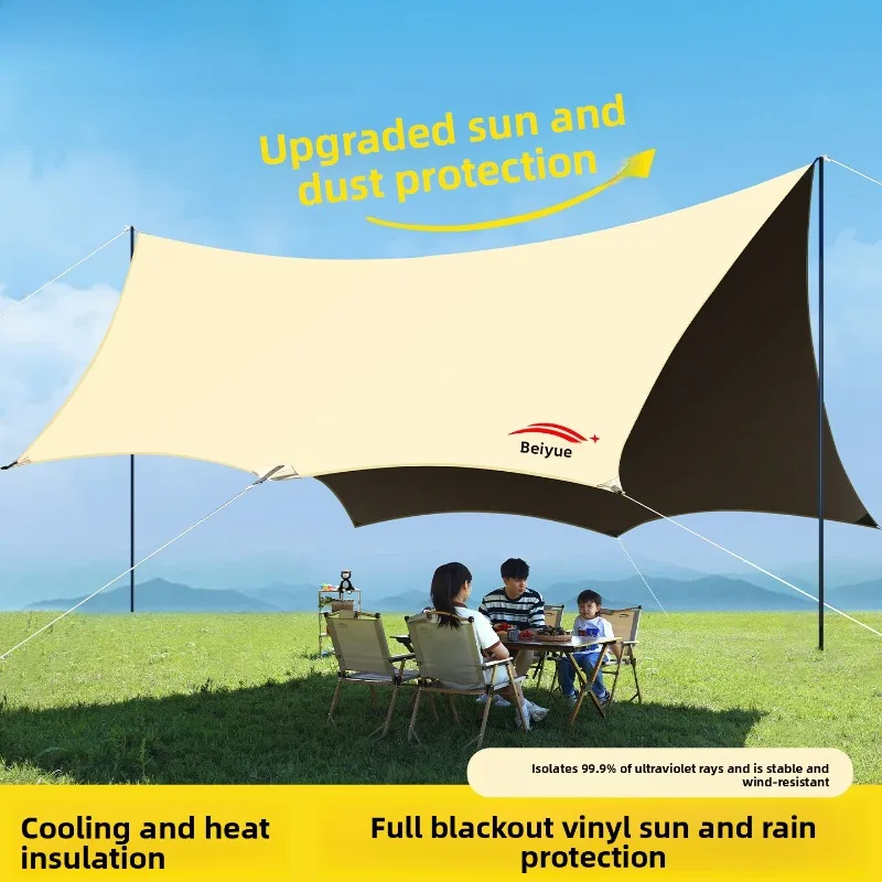 Outdoor Camping Octagonal Butterfly Shaped Sunshade Canopy Shelter Black Vinyl Coated Sunscreen and Sunshade Cloth