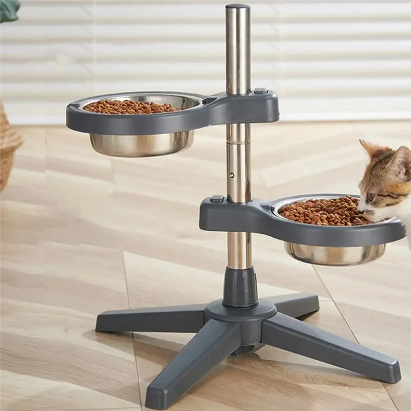 

AD-Dog Bowls Heights Adjustable Non Skid Raised Pet Cat Feeding Station Non Slip Puppy Feeding Food Bowls With Stand