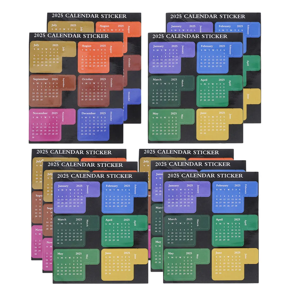 

10 листов наклеек-календарей на 2025 год, ежемесячные разделители, индексные закладки, цветные клейкие маркеры дат для ежедневника