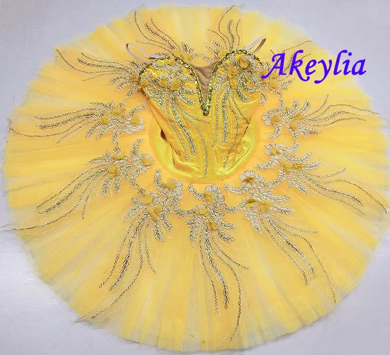 Yellow velvet gold flower fairy ballet tutu girls performance women pancake professional stage Ballerina tutus women 7 layers