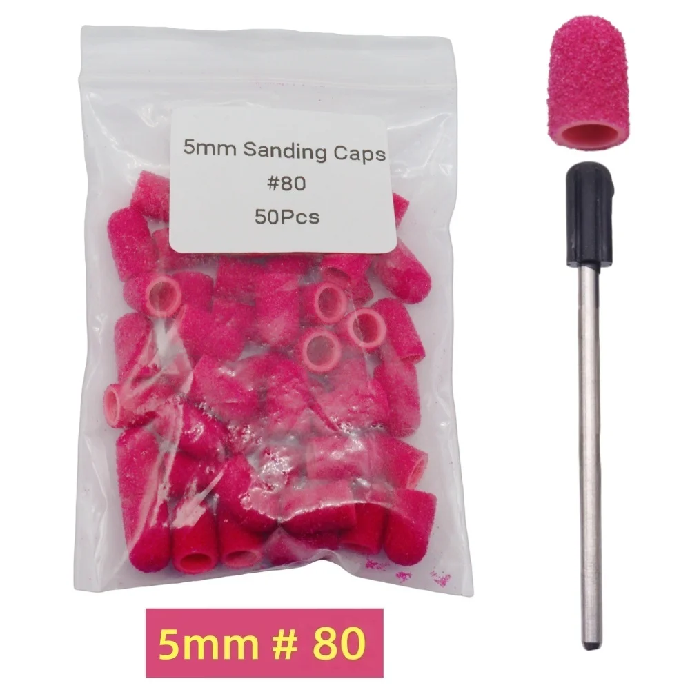50 stuks nagelboor-schuurkappen met mandrel, 4 maten 5-13 mm, voor manicure, pedicure en eeltverwijderaar