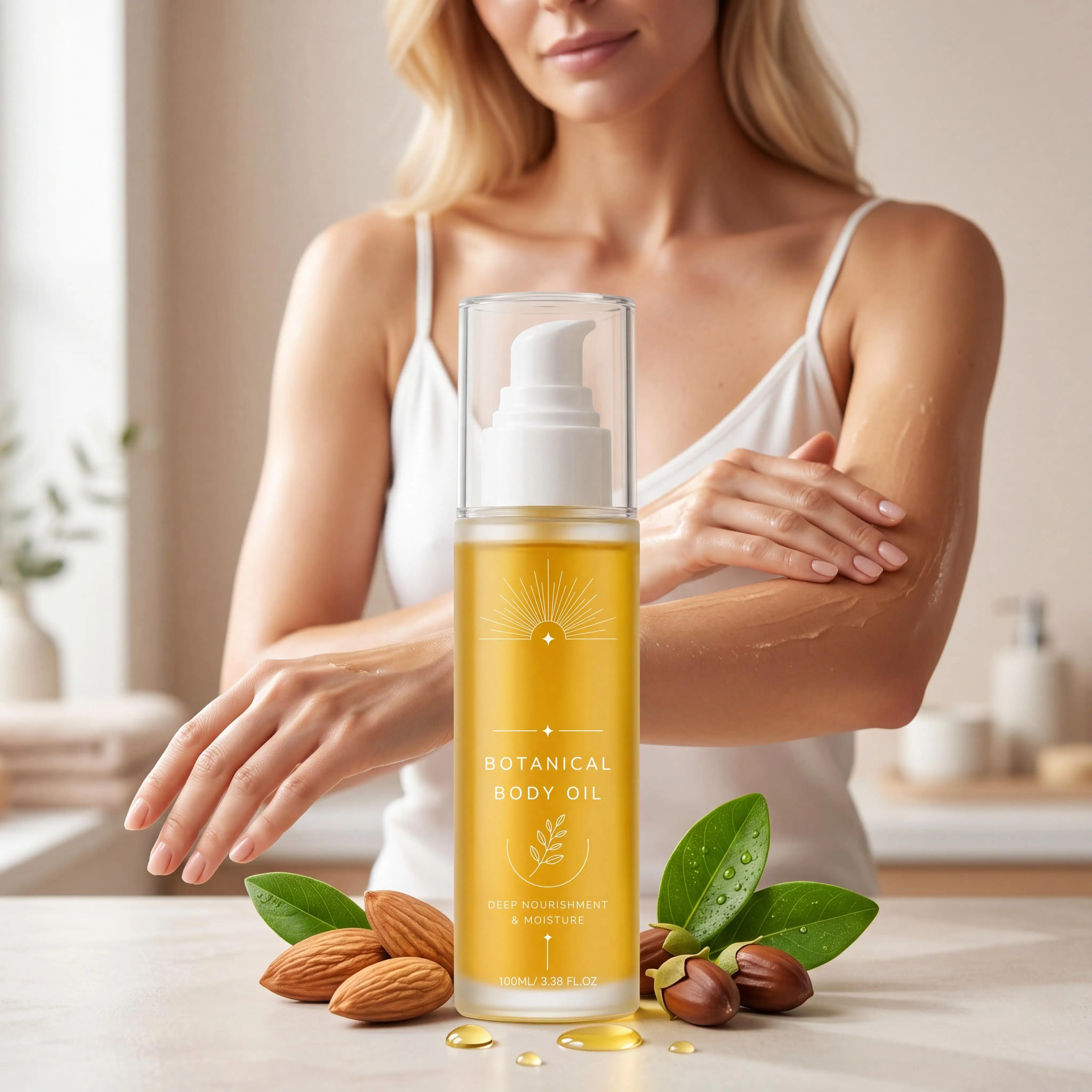 Feuchtigkeitsspendendes Körperöl für strahlende Hautpflege, langanhaltend feuchtigkeitsspendend, macht die Haut weich, verbessert Trockenheit und Rissbildung, botanisches Körpermassageöl. – Detail 5