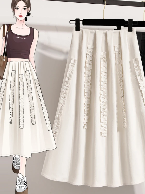 

High Waist A-Line Midi Skirt for plus Size Women Casual Cotton Polyester Blend Spring Summer High Quali Faion Brand