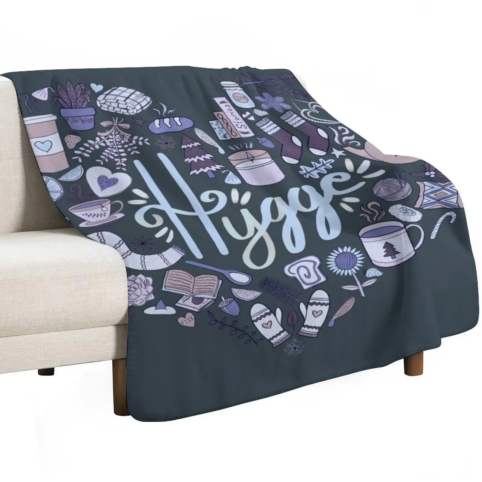 Hygge Doodle Heart - Winter Night & Charcoal Throw Blanket Custom Sofas Thermal Summer Beddings Large Sleeping Bag Blankets