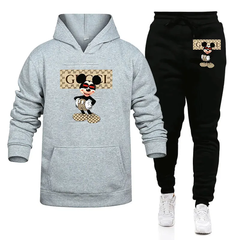 2024Disney couple hoodie set fashion sweatshirt+sweatpants set sweatshirt men\'s pullover sweatshirt women\'s clothing