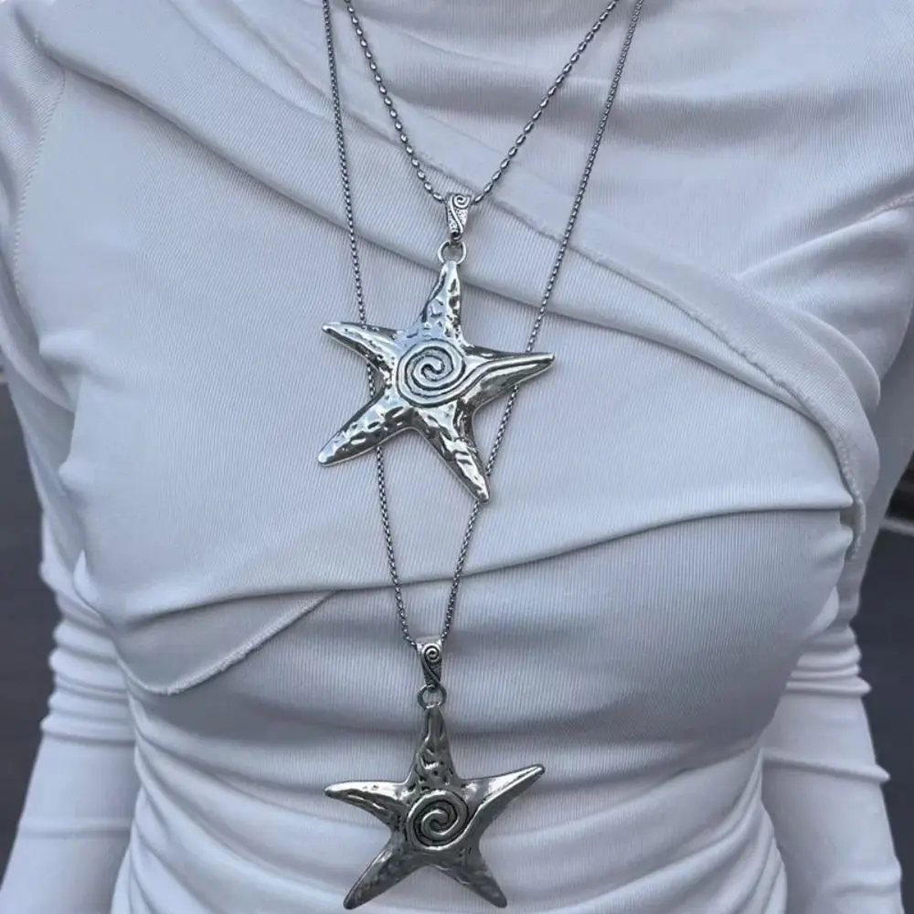 Fashion Bohemian Starfish Pendant Necklace Silver Gothic Y2k Necklace Minimalist Spicy Girl Silver Jewelry Neck Jewelry