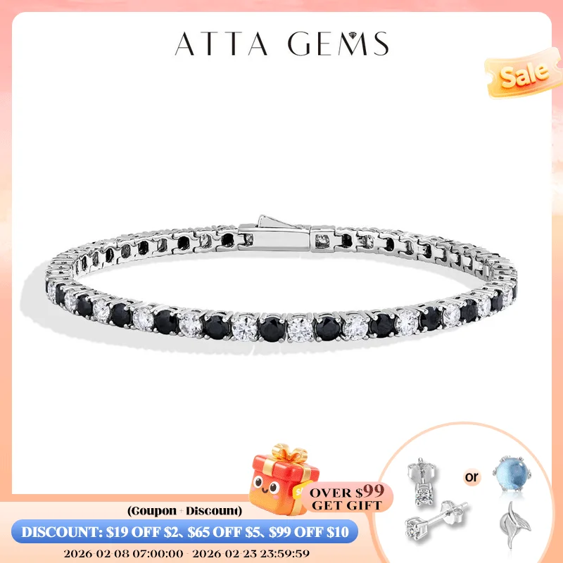 

ATTAGEMS 3.0mm 4.0mm Moissanite Tennis Bracelets for Women Men S925 Sterling Silver Round Cut Black White Moissanite Pass Tester